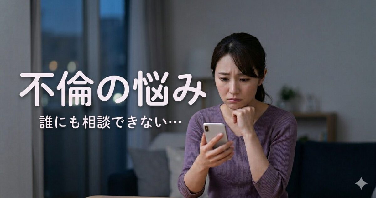 不倫の悩み 誰にも相談できない 少し不安そうな表情でスマホを見て悩んでいる女性