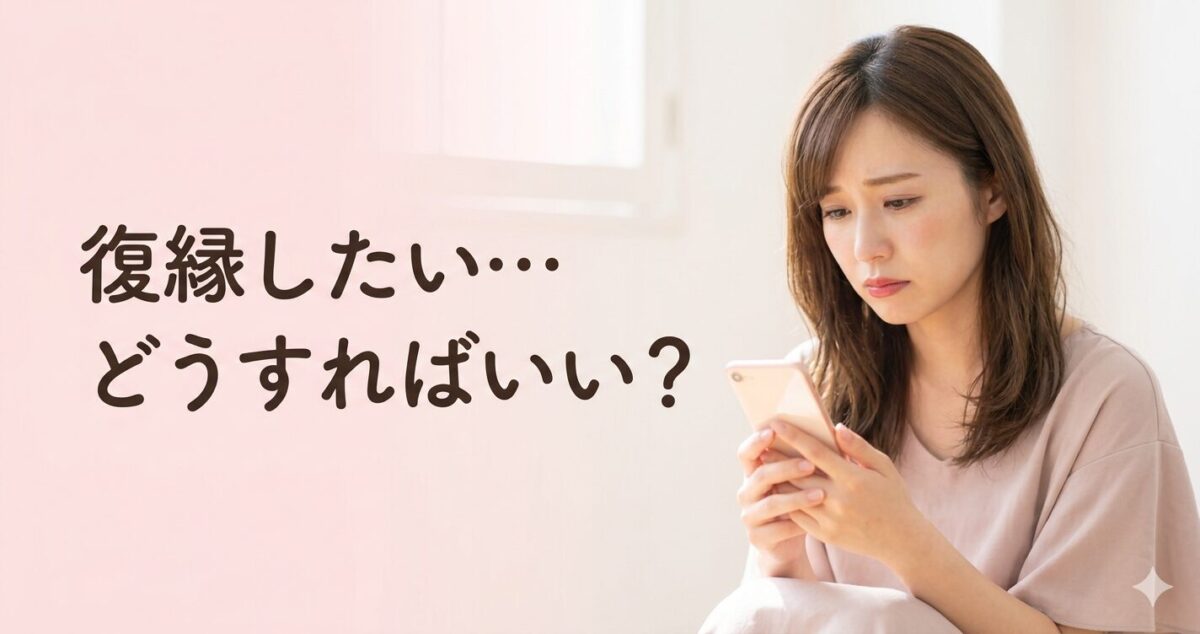 「復縁したい…どうすればいい？」 スマホを見ながら悩んでいる女性