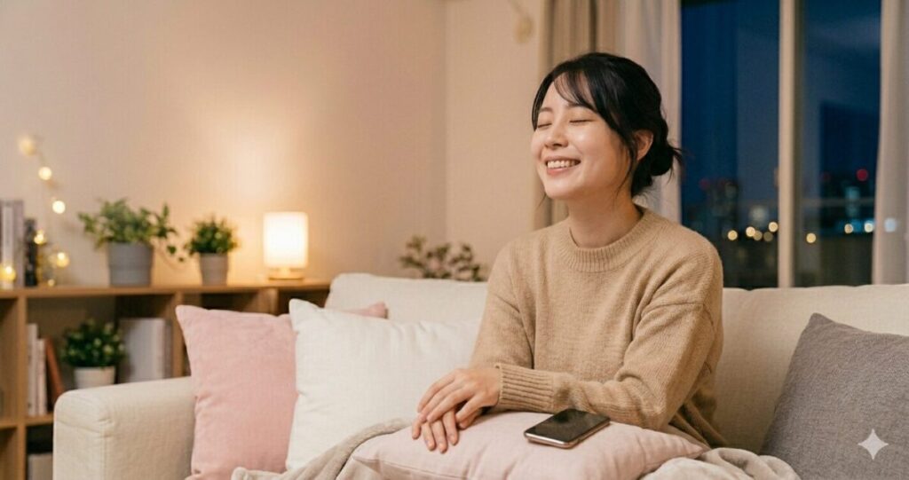 電話占いウィルに相談
満足感・安心してホッとしている女性
