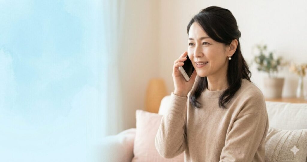 電話占いウラナで悩みを相談する女性のイメージ
