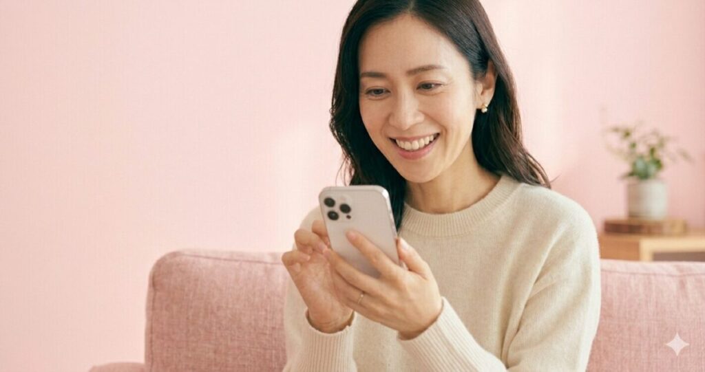 電話占いコメットの口コミを確認している女性のイメージ
