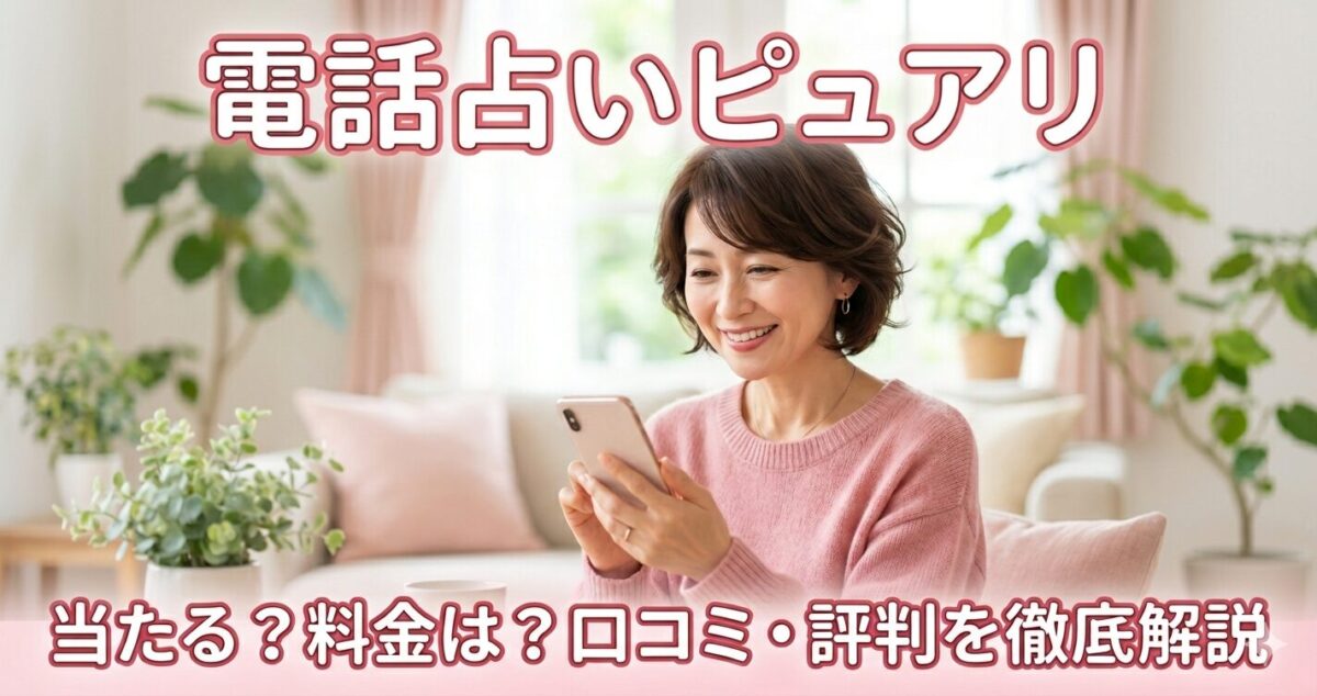 【電話占いピュアリ】 当たる？料金は？口コミ・評判を徹底解説 明るめ表情でスマホを見る女性