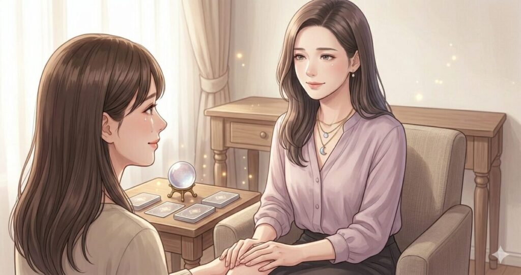 ・女性占い師イメージ
・相談者が安心している雰囲気
