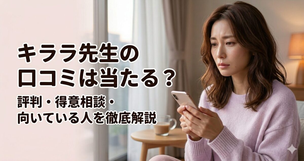 キララ先生の口コミは当たる？ 評判・得意相談・向いている人を徹底解説 スマホを持ちながら静かに考え込んでいる