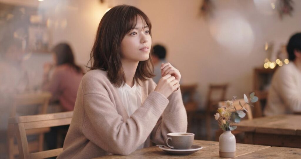 恋人との関係を振り返りながら、二人の将来や結婚について考えている女性
穏やかな表情で、恋人との時間を思い返している