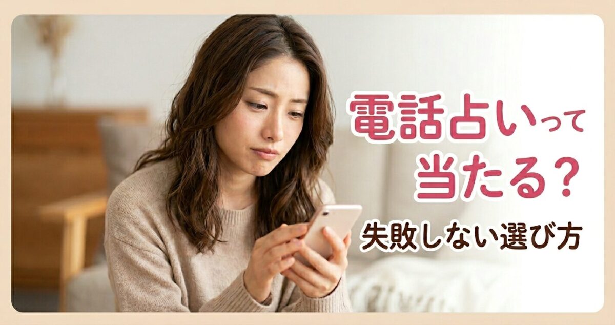 電話占いって当たる？失敗しない選び方 電話占いが当たるのか不安な女性 スマホを見ながら少し悩んでいる女性
