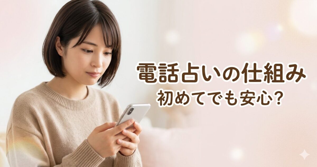 電話占いの仕組み 初めてでも安心？ 少し考えている表情でスマホを見ている女性