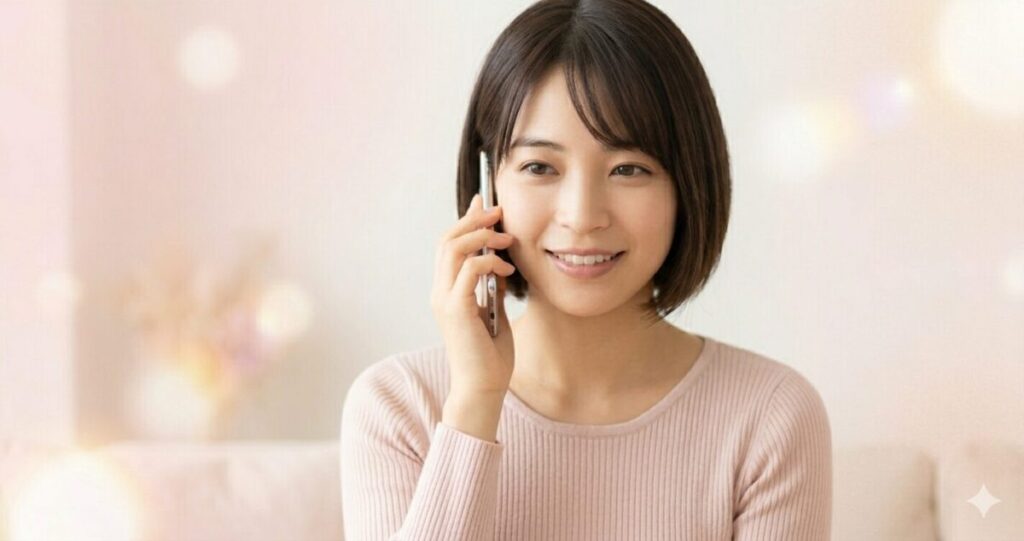 電話占いを利用しているイメージ
リラックスした表情でスマホで通話している女性