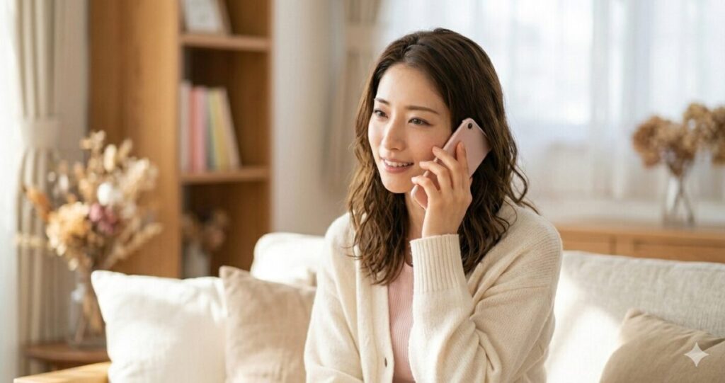 電話占いで相談している女性
