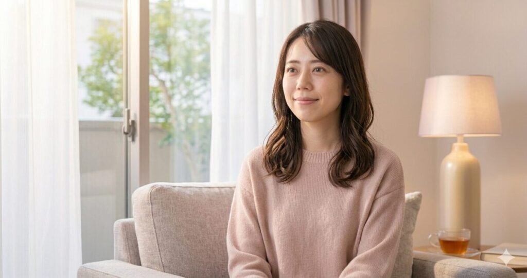 「不安だった気持ちが少し軽くなり前向きになれた女性」
穏やかな表情の女性
