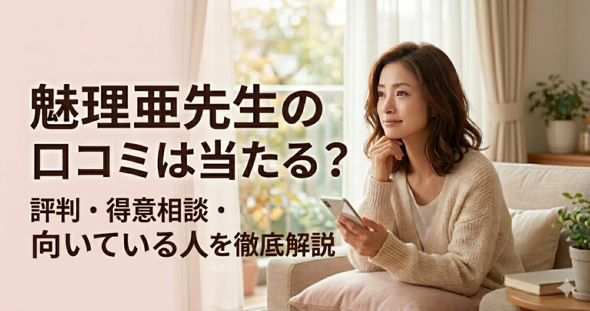 魅理亜先生の口コミは当たる？ 評判・得意相談・向いている人を徹底解説 「恋愛の不安を抱えながらも、少し安心感を求めている女性」