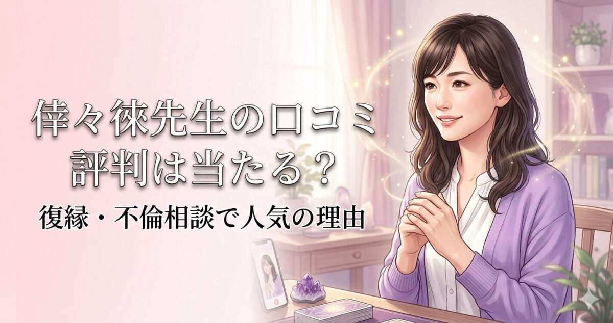 倖々徠先生の口コミ 評判は当たる？ 復縁・不倫相談で人気の理由を徹底解説 ・復縁や複雑愛で不安を抱える女性へ寄り添うイメージ