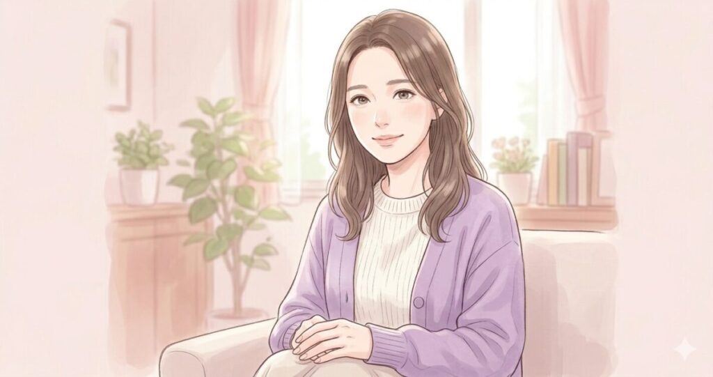 ・相談後に少し安心した女性
・気持ちが整理されたイメージ
・恋愛不安が軽くなった雰囲気
