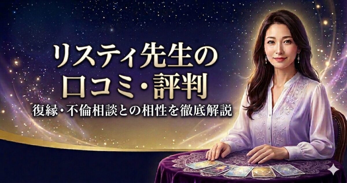 「リスティ先生の口コミ・評判」 「復縁・不倫相談との相性を徹底解説」 「復縁・不倫・複雑愛に悩む女性が、信頼できる占い師に相談して未来への希望を見出す瞬間」