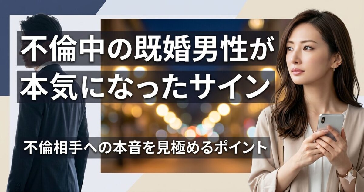 不倫中の既婚男性が本気になったサイン 不倫相手への本音を見極めるポイント 30代前後の女性。 スマホを手に持ちながら少し切ない表情。嬉しさと不安が混ざったような表情で遠くを見つめている。 既婚男性をイメージしたスーツ姿の男性