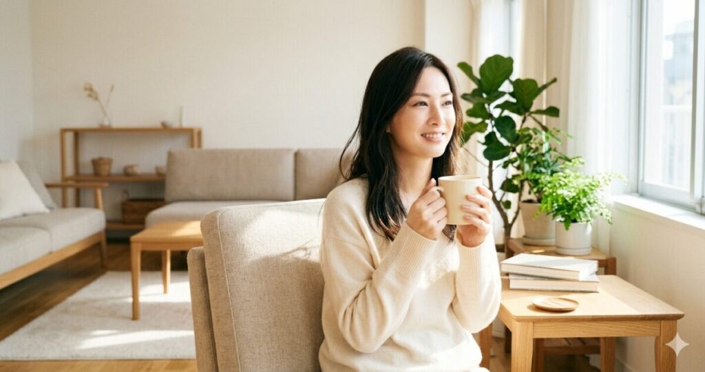 30代女性が占い師に相談後に悩みから少し解放され、前向きな気持ちを取り戻し始めた女性

