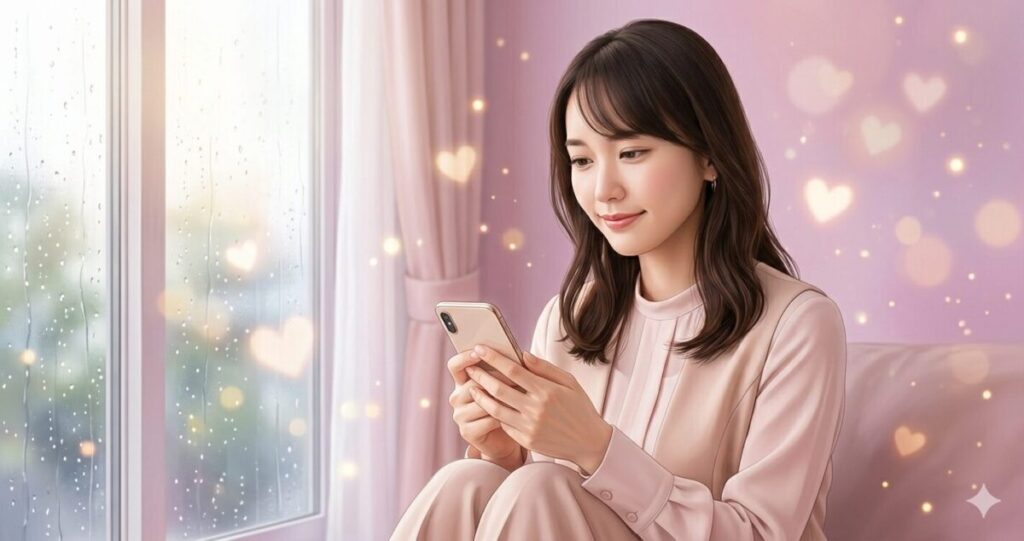 スマートフォンを見ながら恋愛の悩みを抱えている様子
