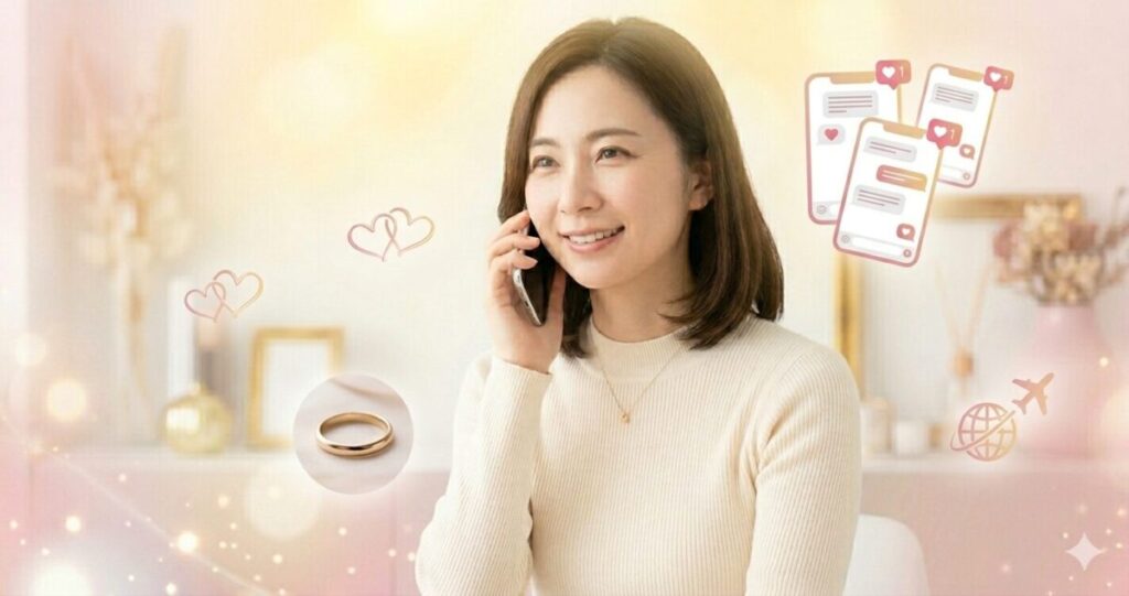 片思い、復縁、結婚、遠距離恋愛など複数の恋愛の悩みをイメージしたビジュアル。
