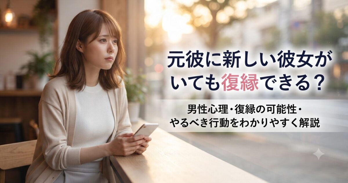 元彼に新しい彼女がいても復縁できる？ 男性心理・復縁の可能性・やるべき行動をわかりやすく解説 元彼に新しい彼女ができてしまい、復縁できる可能性があるのか悩む女性 * 少し切ない表情で遠くを見つめている * スマートフォンを手に持ち、元彼からの連絡を待っている