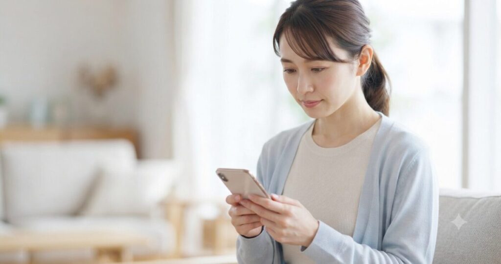 既読無視に悩みながらも復縁を諦めきれない女性
スマートフォンを見つめて考え込んでいる