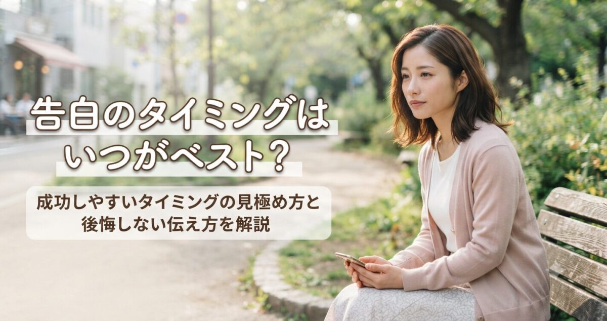 告白のタイミングはいつがベスト？ 成功しやすいタイミングの見極め方と後悔しない伝え方を解説 * 公園や街並みを眺めながら考え事をしている様子 * 優しい表情で少し切なさを感じる雰囲気