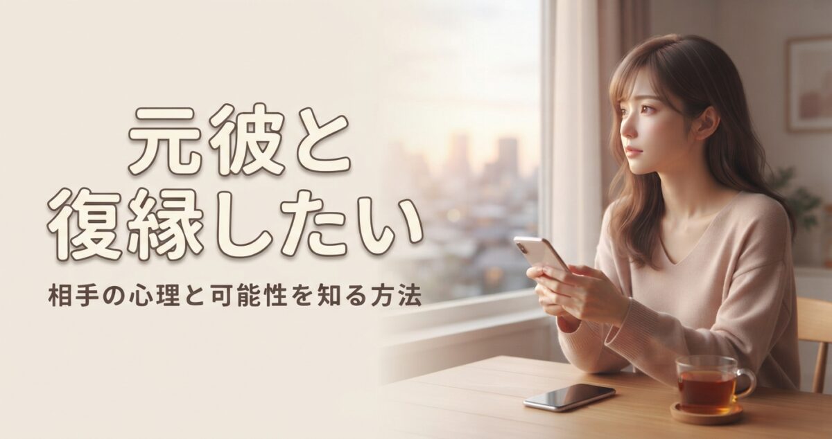 元彼と復縁したい 相手の心理と可能性を知る方法 「元彼と復縁したい」という気持ちを抱え、相手の心理や復縁の可能性について悩んでいる女性 窓辺でスマートフォンを手にしながら、少し寂しそうに遠くを見つめている