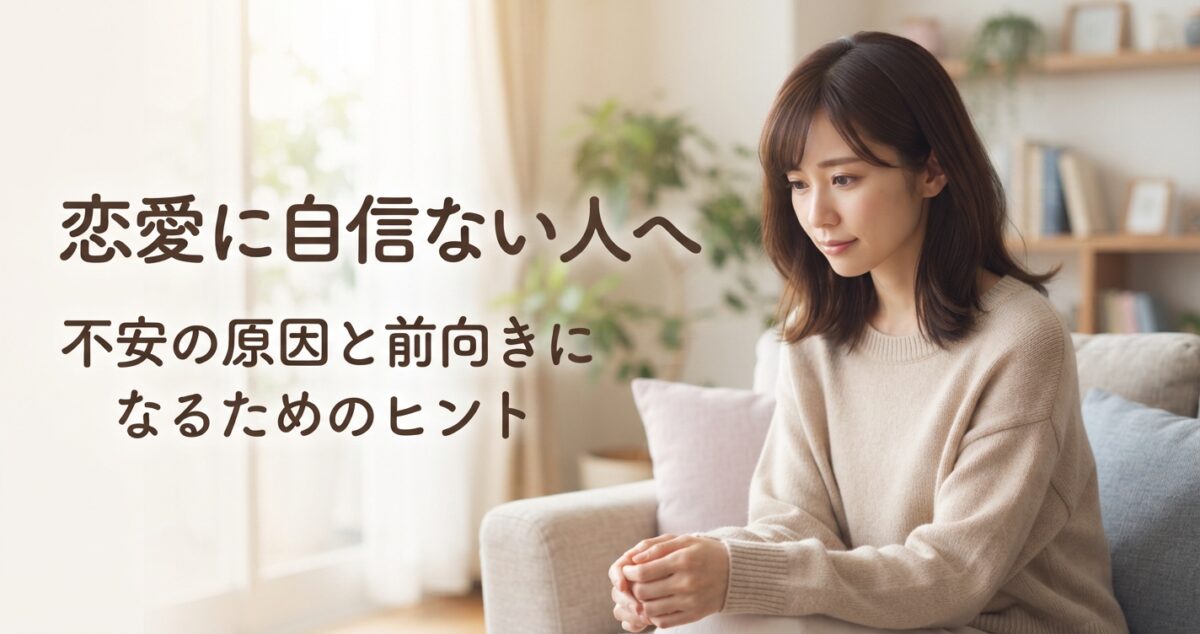 恋愛に自信ない人へ 不安の原因と前向きになるためのヒント 恋愛に自信がなく少し不安そうな表情を浮かべながらも、どこか前向きな気持ちになっている女性